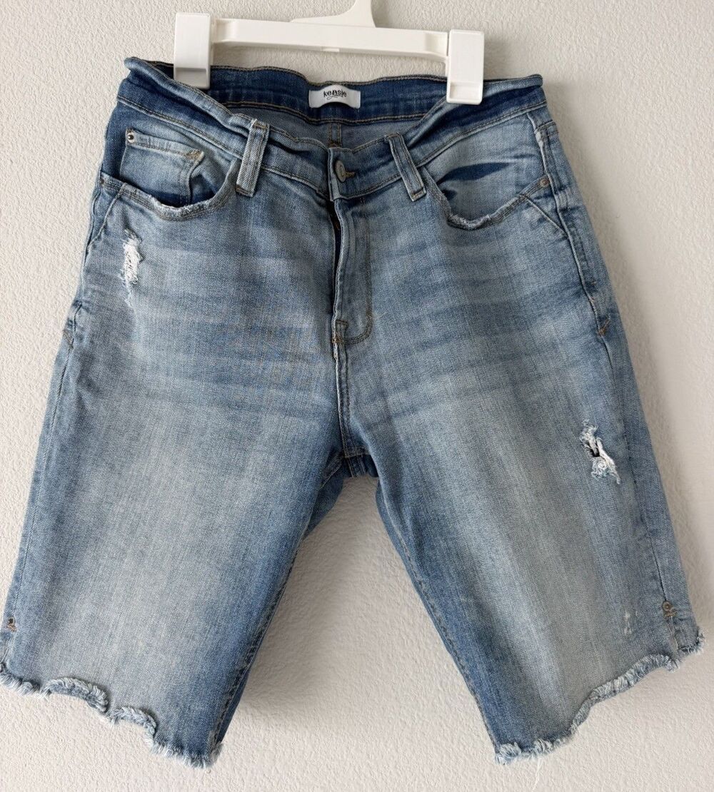 Kensie Jeans Bermuda Denim Shorts Womens 4 Distressed Raw Hem Cutoff Y2K Midrise